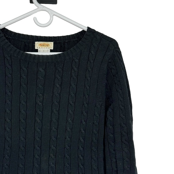 Talbots Size Small Petite Black 100% Cotton Crew Neck Cable Knit Sweater - Picture 3 of 8